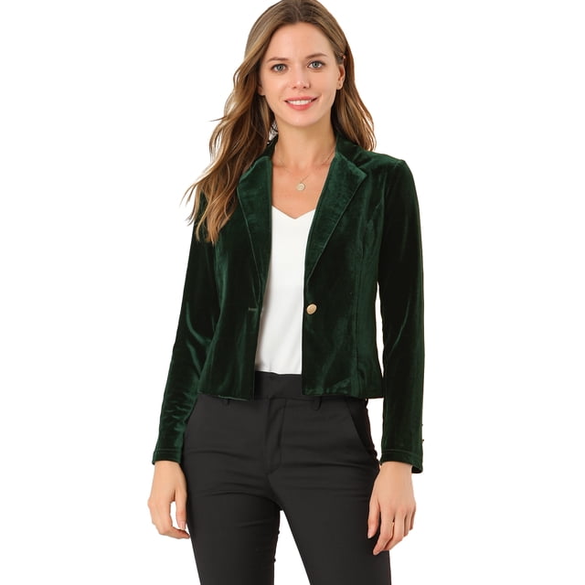 INSPIRE CHIC Chaqueta De Traje De Oficina De Negocios Con Solapa Y 1 Botón De Terciopelo Para Mujer Verde XS