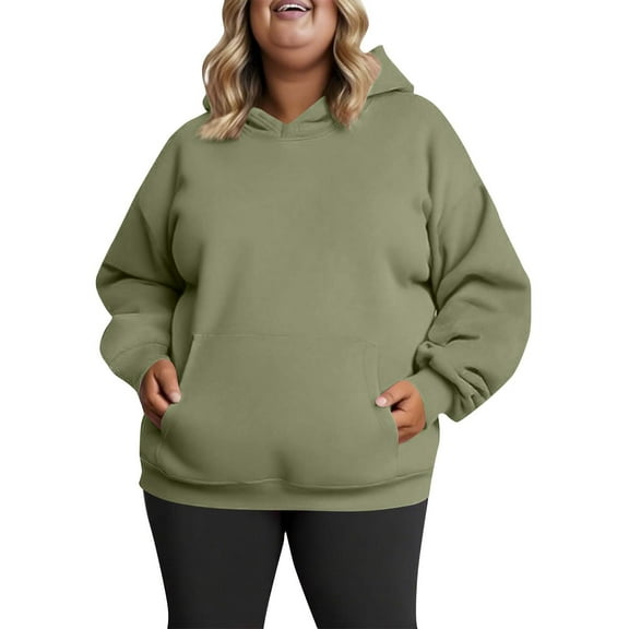 AGWOLF Plus Size Sweatshirts for Women Casual Solid Color Hooded Pullover Oversized Long Sleeve Fall Tops (1X-5X)