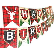 Bannière de joyeux anniversaire de renne des bois Bannière de fête de camping de fanion par les parties POP
