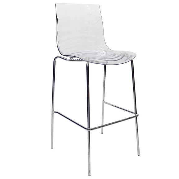 LeisureMod Astor Modern Plastic Bar Stool – Chrome Steel Base Counter Stool with Ripple Swirl Seat Design and Footrest for Kitchen, Dining Room, Home Bar
