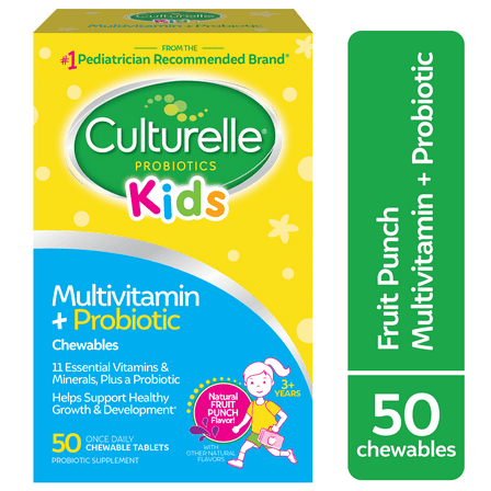 Culturelle Probiotics Kids Multivitamin   Probiotic Daily Chewables Supplement, Immunity & Digestion Support for Children, Fruit Punch Flavor, 50 Count