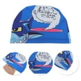 thumbnail image 3 of Gorro de Natación Transpirable con Patrón de Tiburón Púrpura Blanco 1 Pc, 3 of 6