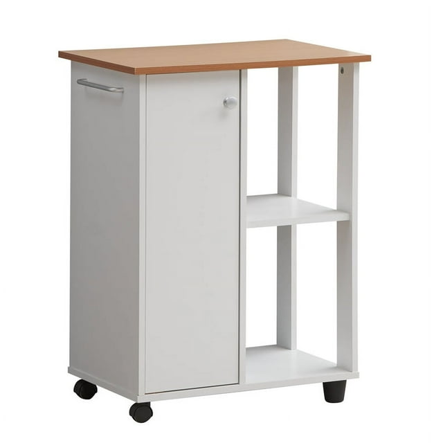 Hodedah 23.6" Wide Open Shelves and Cabinet Space Kitchen Cart in White Wood