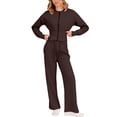thumbnail image 2 of Fashion Set For Women Autumn New Slim O Neck Zipper Coat Top Wide Leg Pants Two Piece Set Leisure Sportswear Sets Outfits, 2 of 5