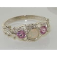 thumbnail image 5 of LBG British Made 18k White Gold Natural Opal & Pink Tourmaline Womens Trilogy Ring - 33 size options - Sizes 4 to 12 Available, 5 of 6