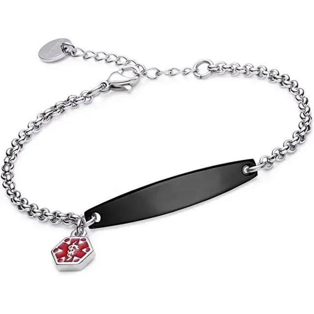 Bracelet d'Alerte Médicale Personnalisé, Bracelet en Acier Inoxydable Ice SOS avec Chaîne Réglable, Bijoux pour Femmes
