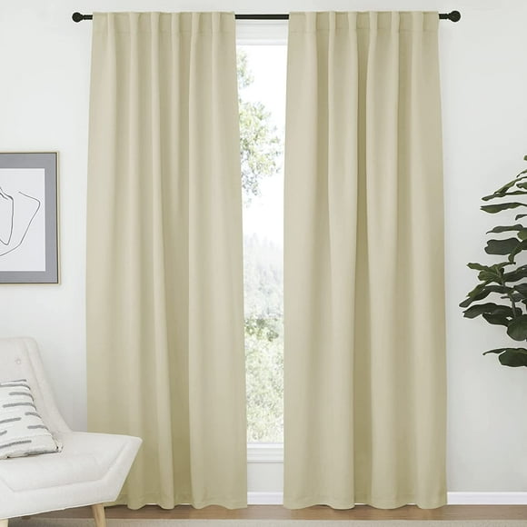 AIR-Living Room Room Darkening Curtains, Soft and Smooth Fabric Draperies and Panels, Privacy Energy Smart Curtains for Patio Door (Beige, 52" Wide x 84" Long, 2 PCs)