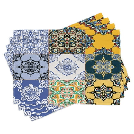

Moroccan Placemats Set of 4 Set of African and Portuguese Tile Patterns Various Tones and Textures Boho Print Washable Fabric Place Mats for Dining Room Kitchen Table Decor Multicolor by Ambesonne