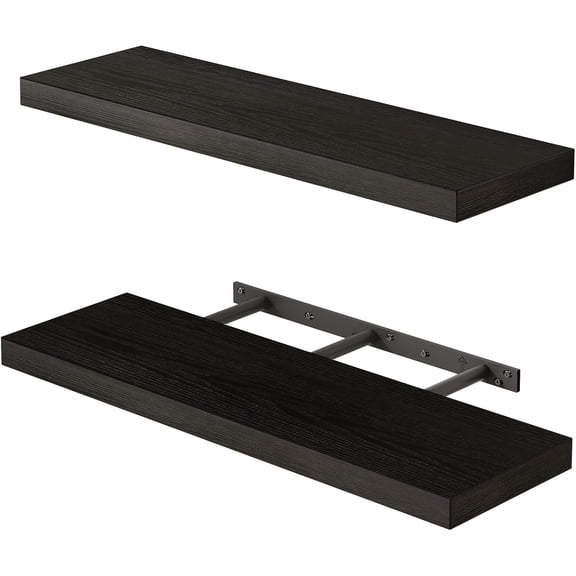 Floating Shelves for Wall, 22" Long Wall Mounted Rustic Wood Shelves for Living Room, Bedroom, Bathroom and Kitchen, for Storage, Books, Room Decor (Black, Set of 2)