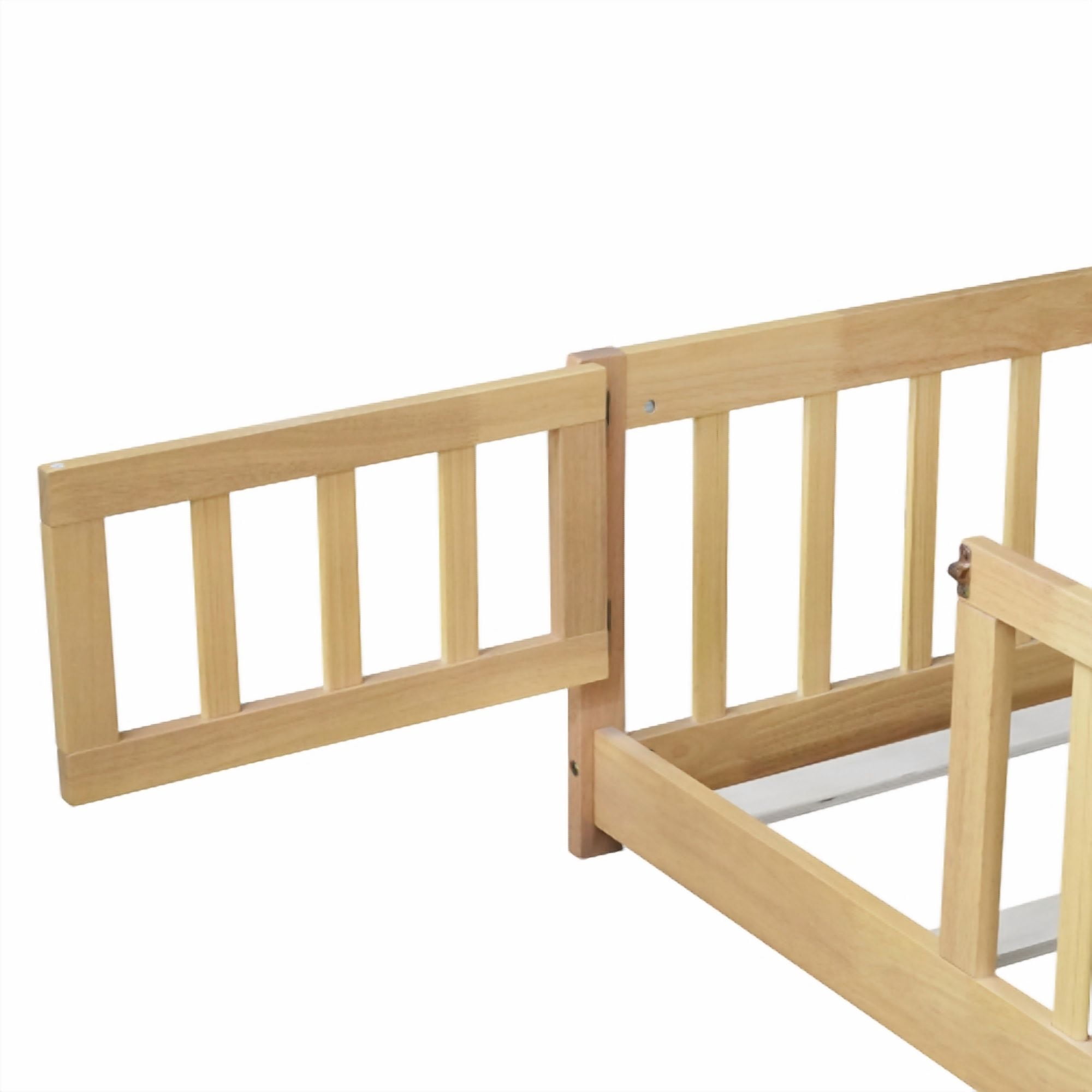 HOCOMILA Queen Size Floor Bed with Fence, Montessori Floor Bed with Slats and Safety Guardrails, Wood Queen Floor Bed, Natural