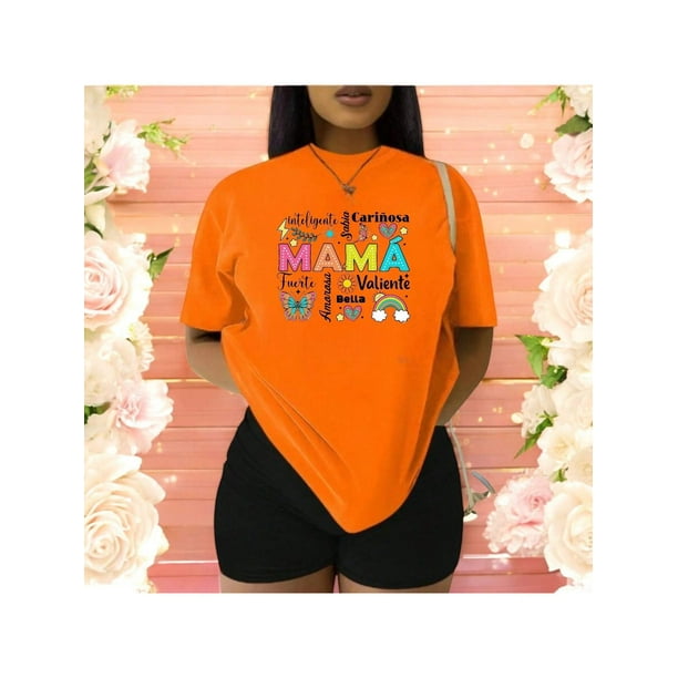 Playera Blusa Mujer Mama con Frases de Cariño Ropa Casual y Emotiva para Regalo del Día de la Madre Color Anaranjado Talla Extra Grande Marca Emil SaEs