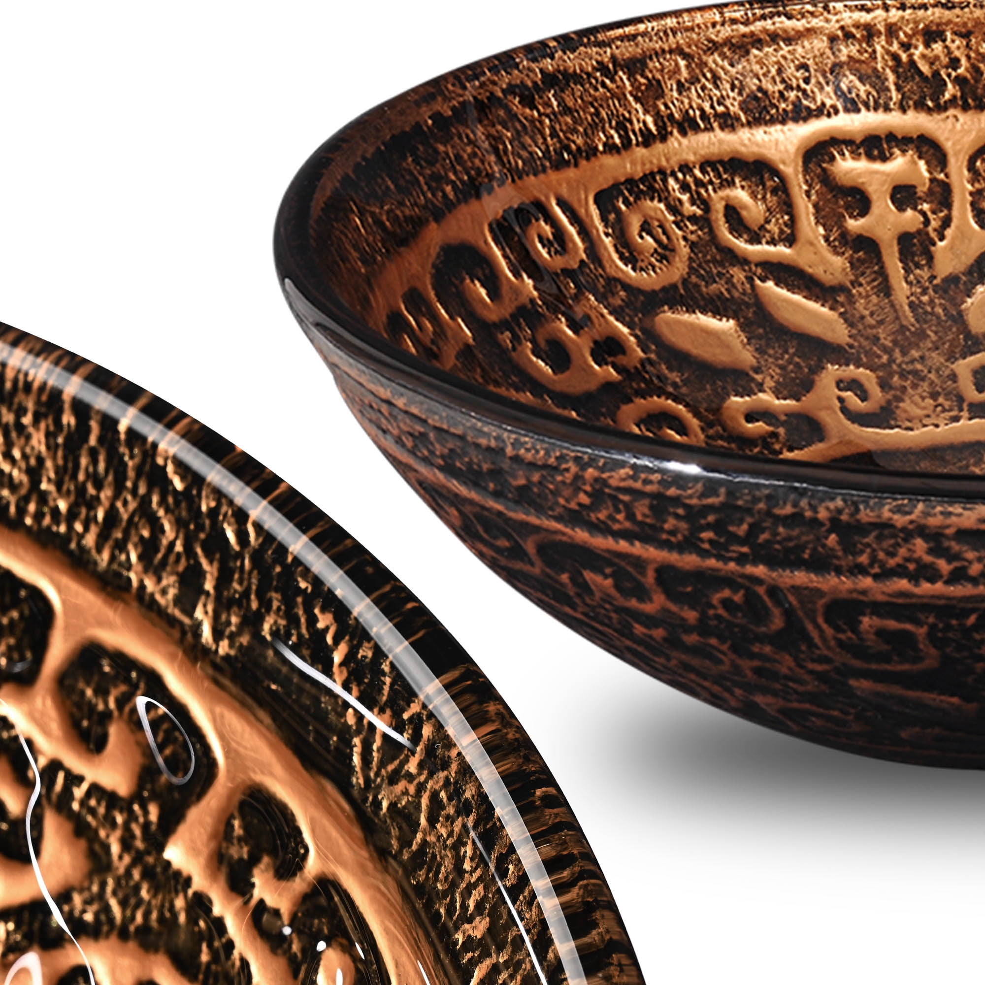 Aquaterior Tempered Glass Round Vessel Sink Antique Totem Pattern Above Counter Bathroom Lavatory Vanity Bowl Basin