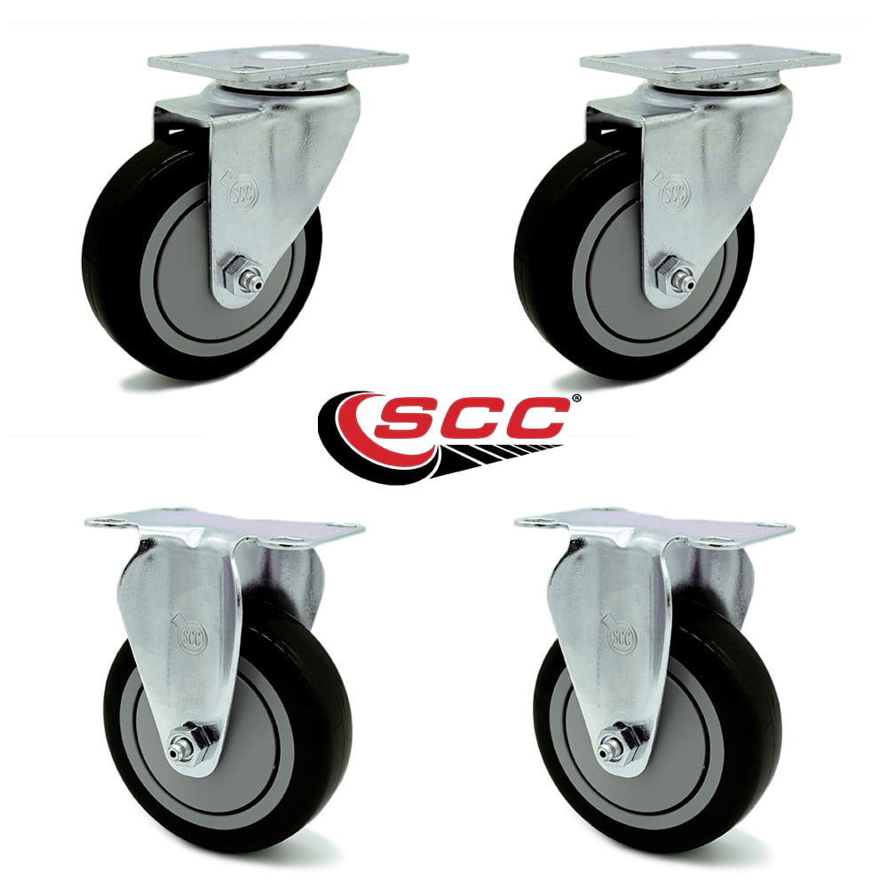 SGT 4-Pack 2.5" Heavy Duty Swivel Caster Wheels – Polyurethane On Top Plate, All Black