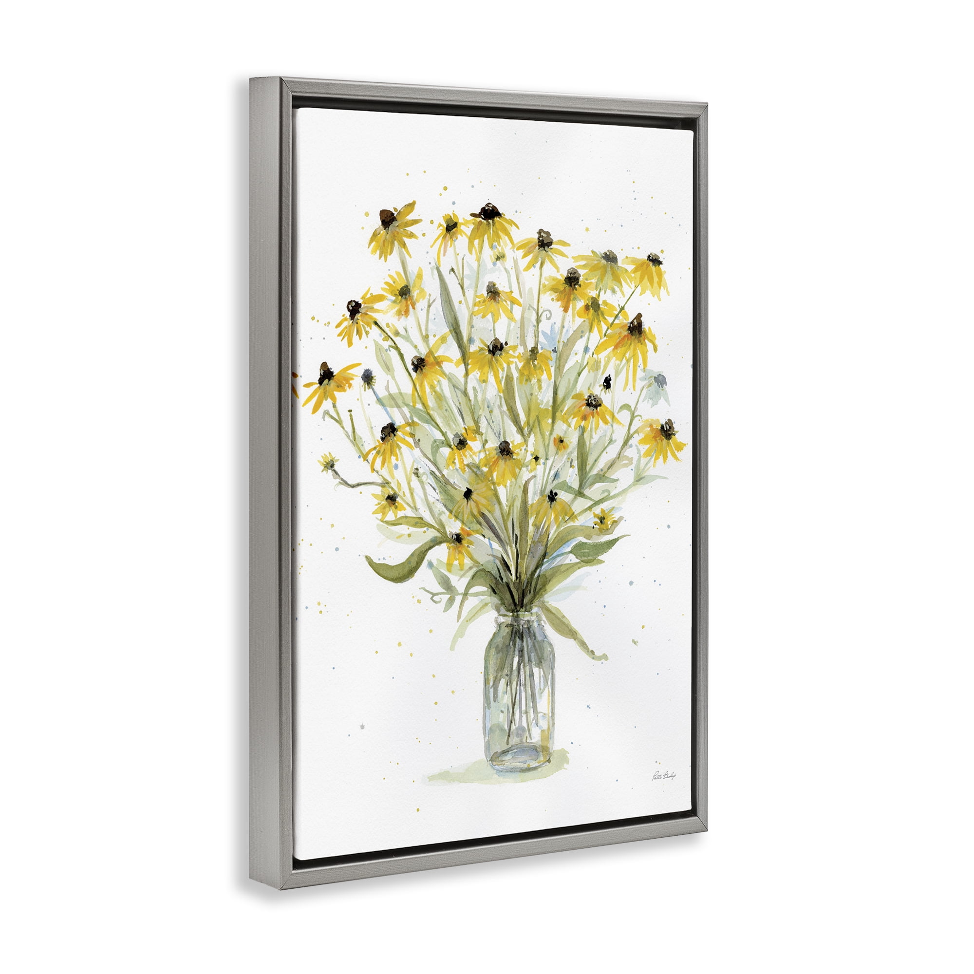 Stupell Industries Black-Eyed Susans Botanical & Floral Painting Gray Floater Framed Art Print Wall Art, 17 x 25
