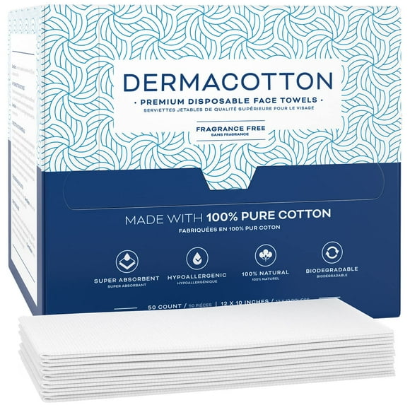 Toallas faciales desechables de algodón Dermacotton 100% biodegradables