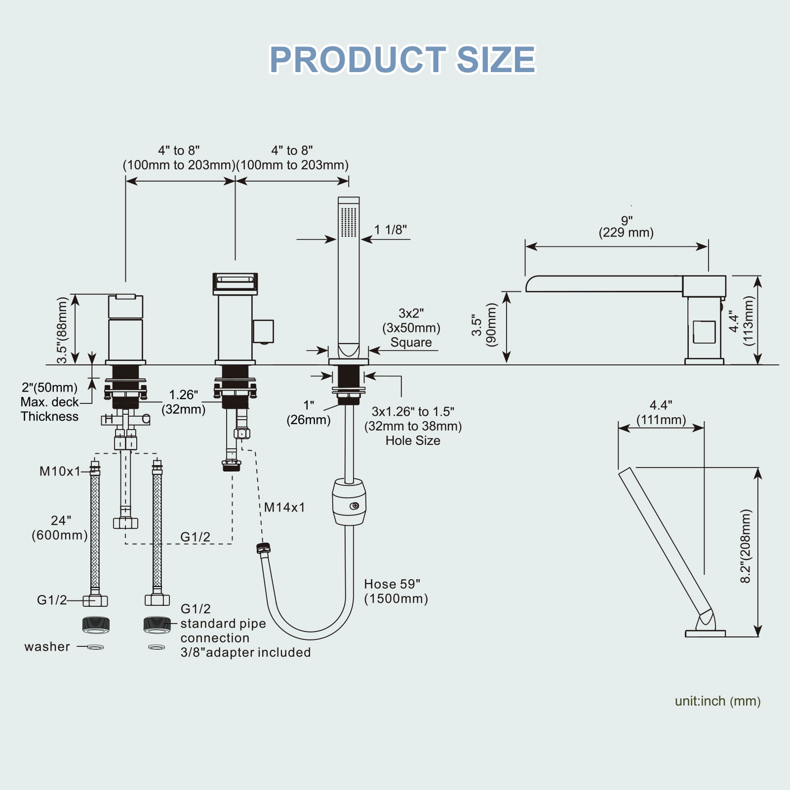 Waterfall Roman Tub Faucets, WOWOW Jacuzzi Tub Faucet Brushed Nickel, Garden Deck Mount Tub Faucet, Roman Tub Faucet with Sprayer