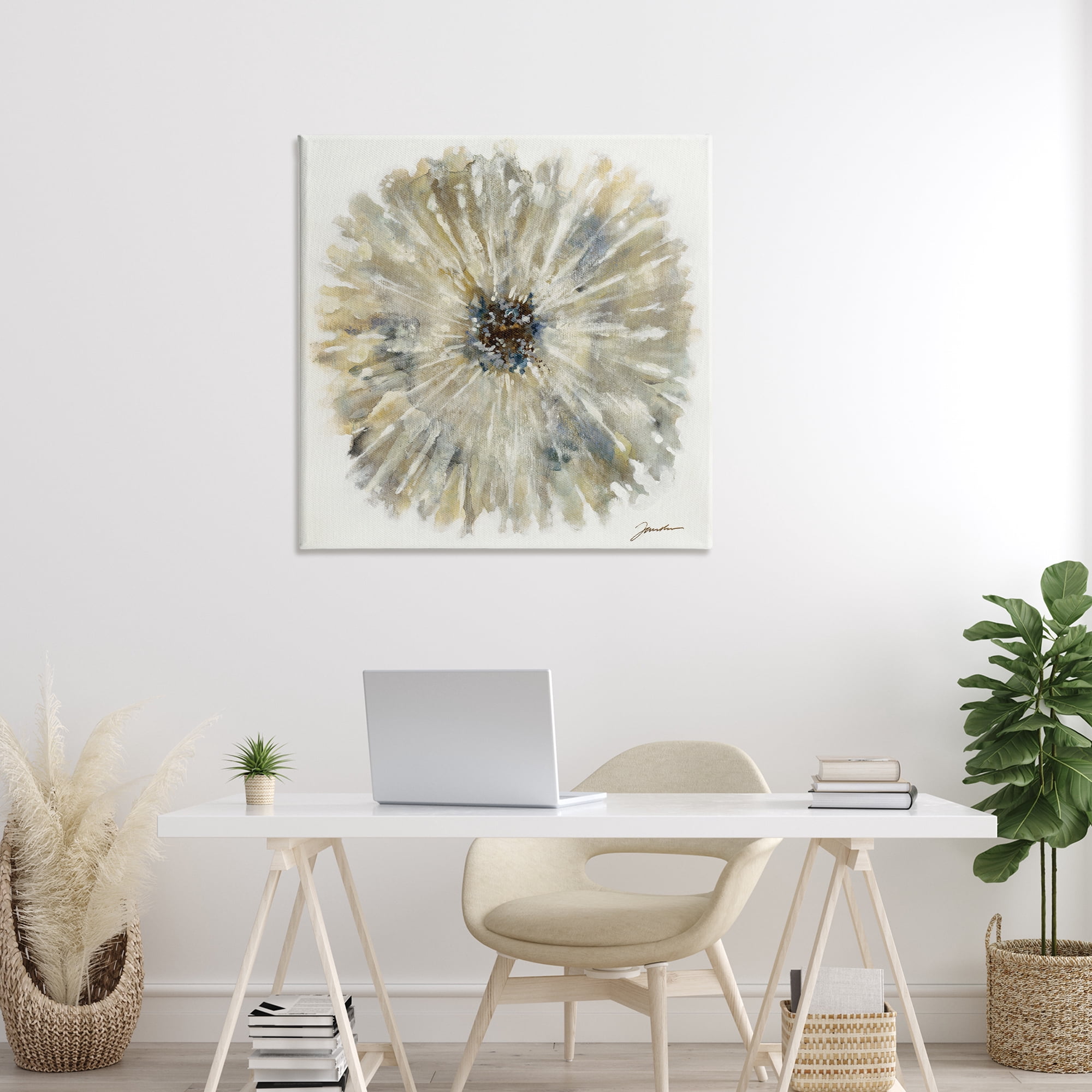 Stupell Industries Neutral Rustic Abstract Flower Floral Painting Wrapped Canvas Canvas Art Print Wall Art, 36 x 36