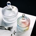 thumbnail image 2 of Crystal Glass Candy Jar Desktop Display Can Snacks Stoage Jar with Lid for Home Shop (Striped Clear Jar, Large, No. 8), 2 of 8
