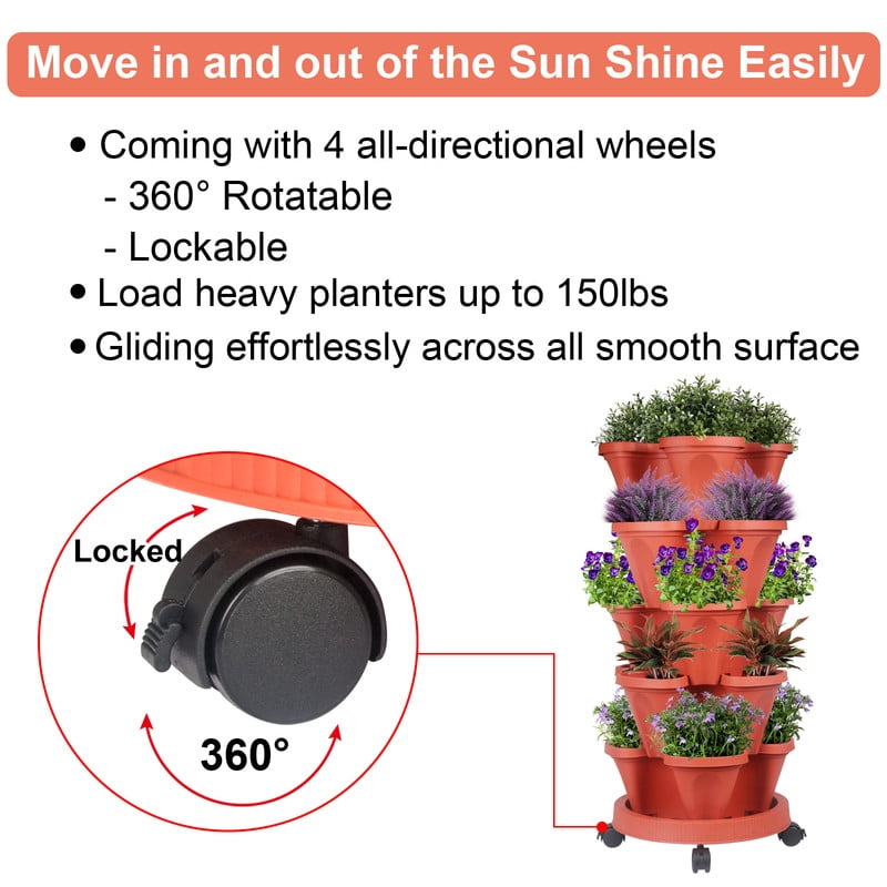 DUNCHATY 5 Tier Stackable Growing System for Strawberries and Herbs, High-Capacity Vertical Planter Tower, Outdoor Raised Garden Bed Alternative with Drainage Holes (Red)
