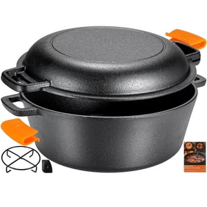 TLGREEN 7-Quart 2-in-1 Pre-Seasoned Cast Iron Dutch Oven