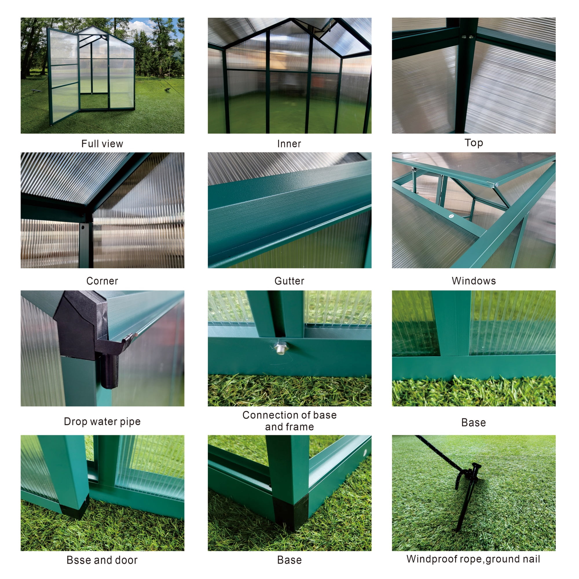 6x4 FT Polycarbonate Gain Height Windproof Aluminum Greenhouse, Heavy Duty Walk-in Greenhouses for Outdoor Backyard in All Season