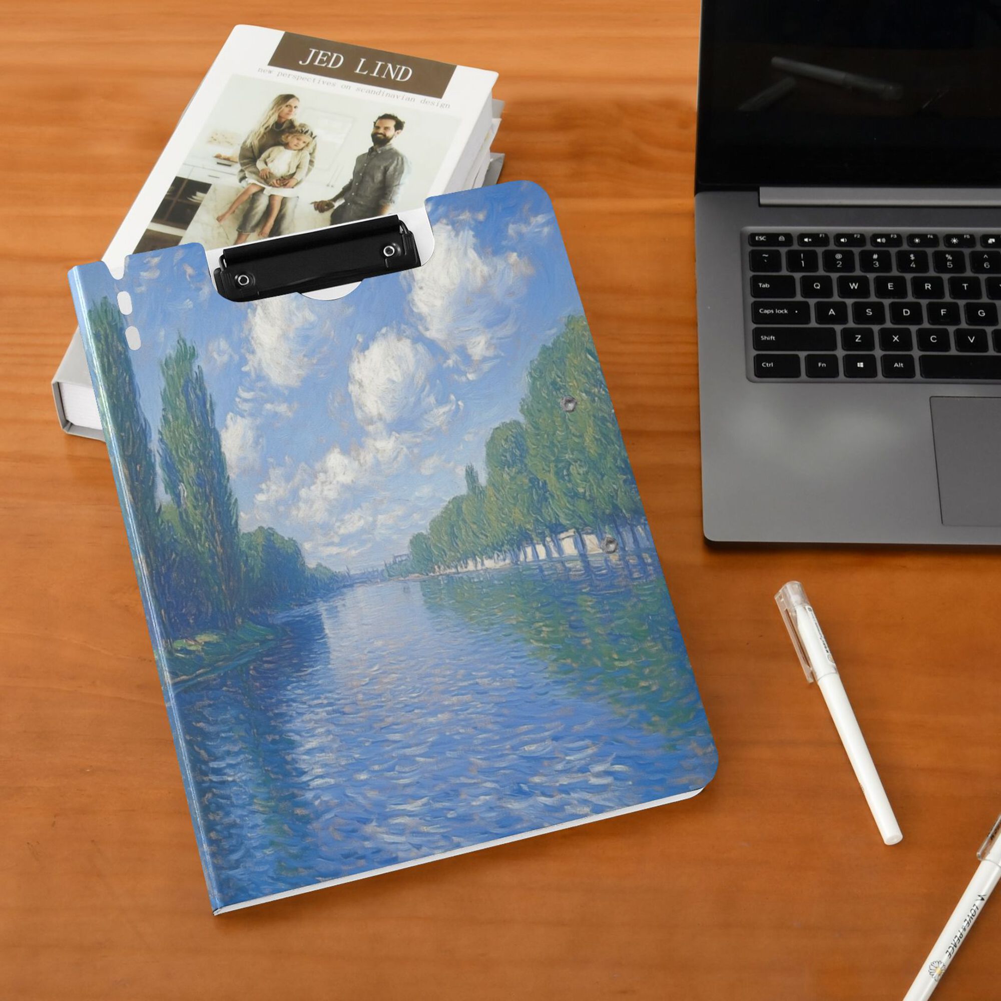 FORMRS A4 Clipboard Folder with Pen Holder Horizontal Foldable School Office Binder, Blue Sky and River