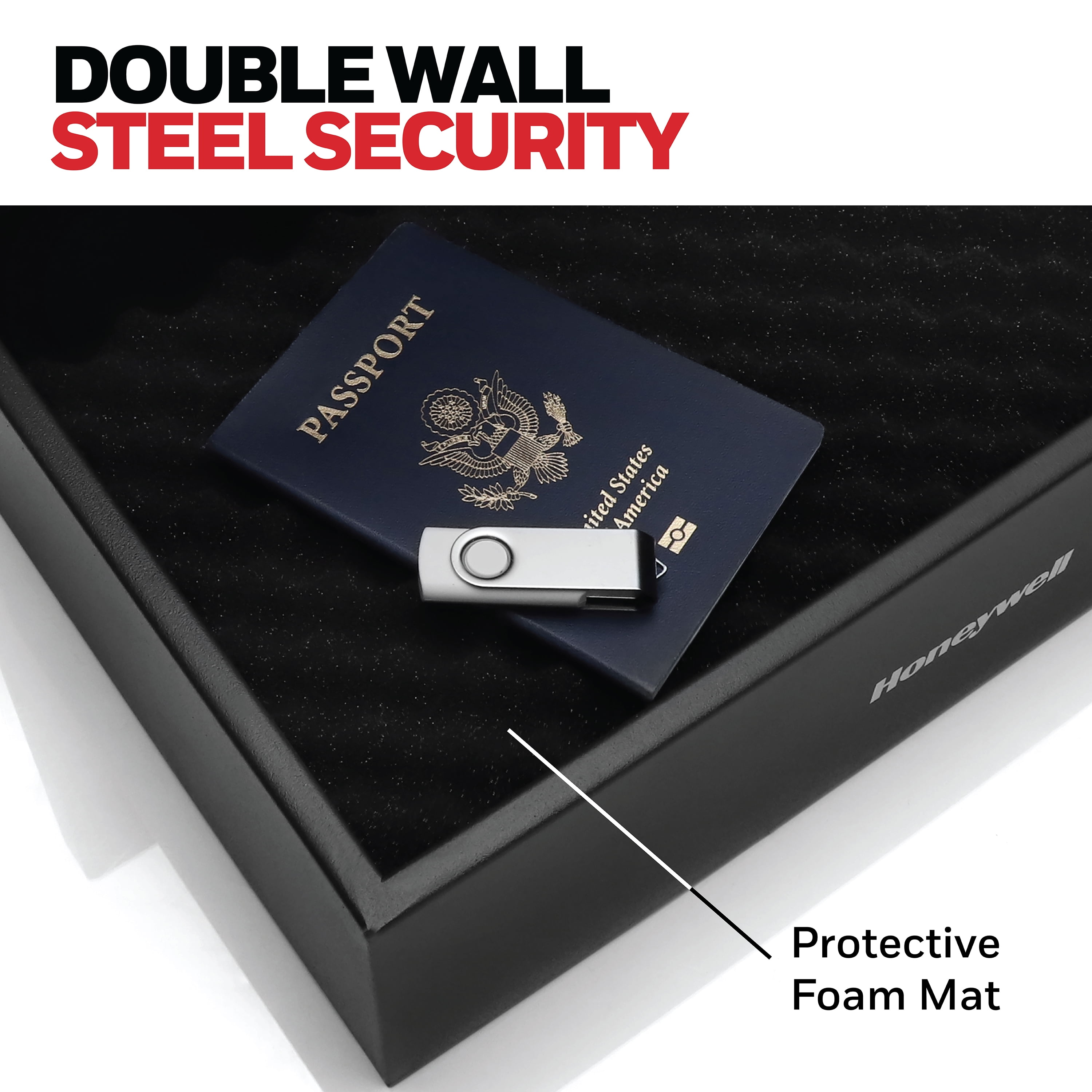 Honeywell Steel Security Box Safe with Key Lock, Black