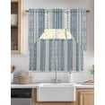 thumbnail image 2 of Blue Bohemia Stripes,Boho Vintage Flower Line Art Kitchen Curtains Swag Valance and Tier Curtains Set 24 Inch Length, Rod Pocket Drape Panels Pair Swag Curtains for Bathroom/Cafe/Window, 2 of 6