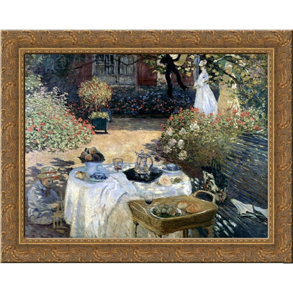 The Luncheon (Monet's Garden At Argenteuil) 24x20 Gold Ornate Wood Framed Canvas Art by Monet, Claude