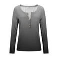 thumbnail image 5 of Josdec Women's Slim Fit T‑Shirt Gradient‑Print Henley Button‑V‑Neck Ribbed Long Sleeve Casual Pullover Tops S‑XXL, 5 of 10