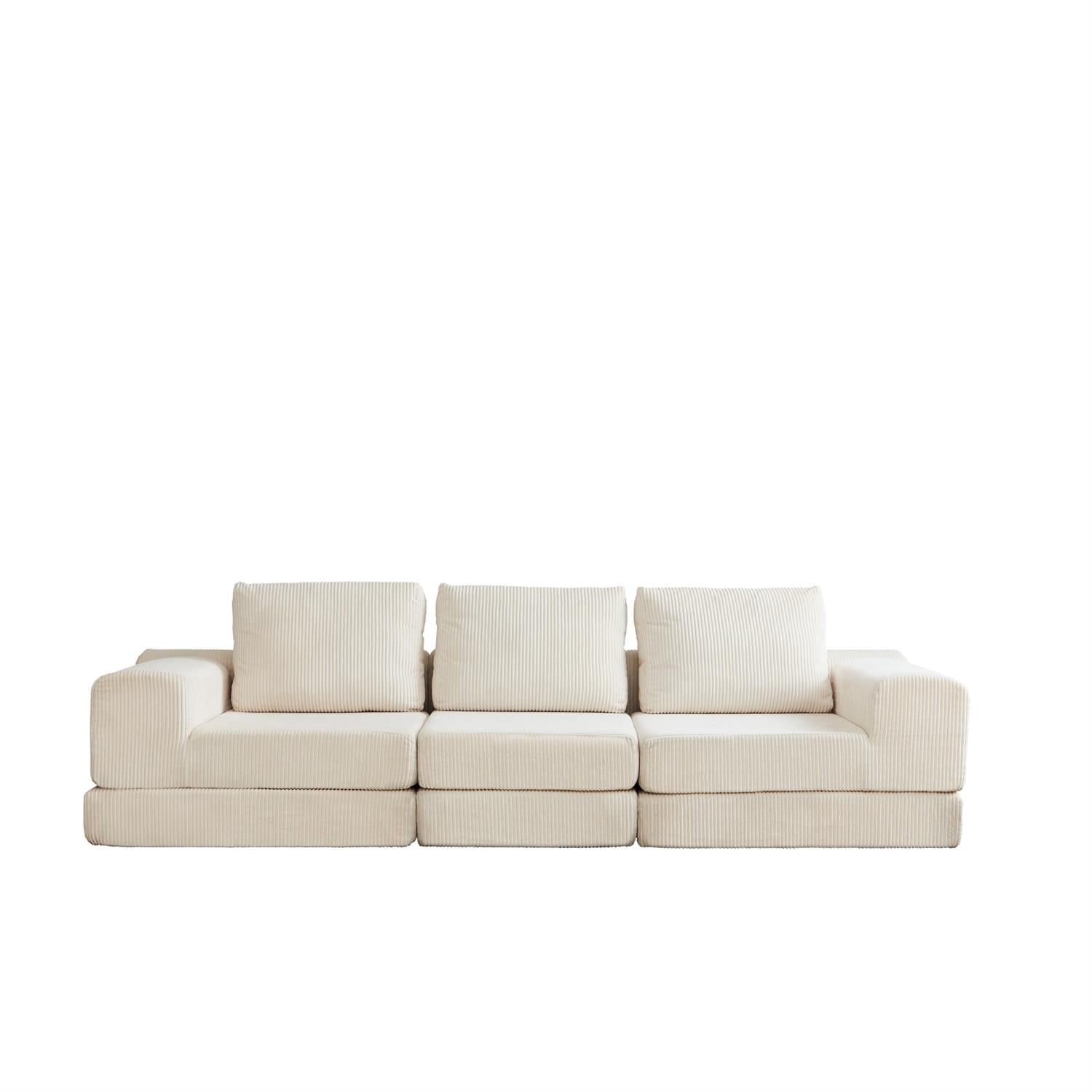 Demi Bonn108" Modular Cloud Sectional Sofa, 3-Seater Corduroy Convertible Sofa Bed, Comfortable Modern Lounge Couch for Living Room Furniture, White