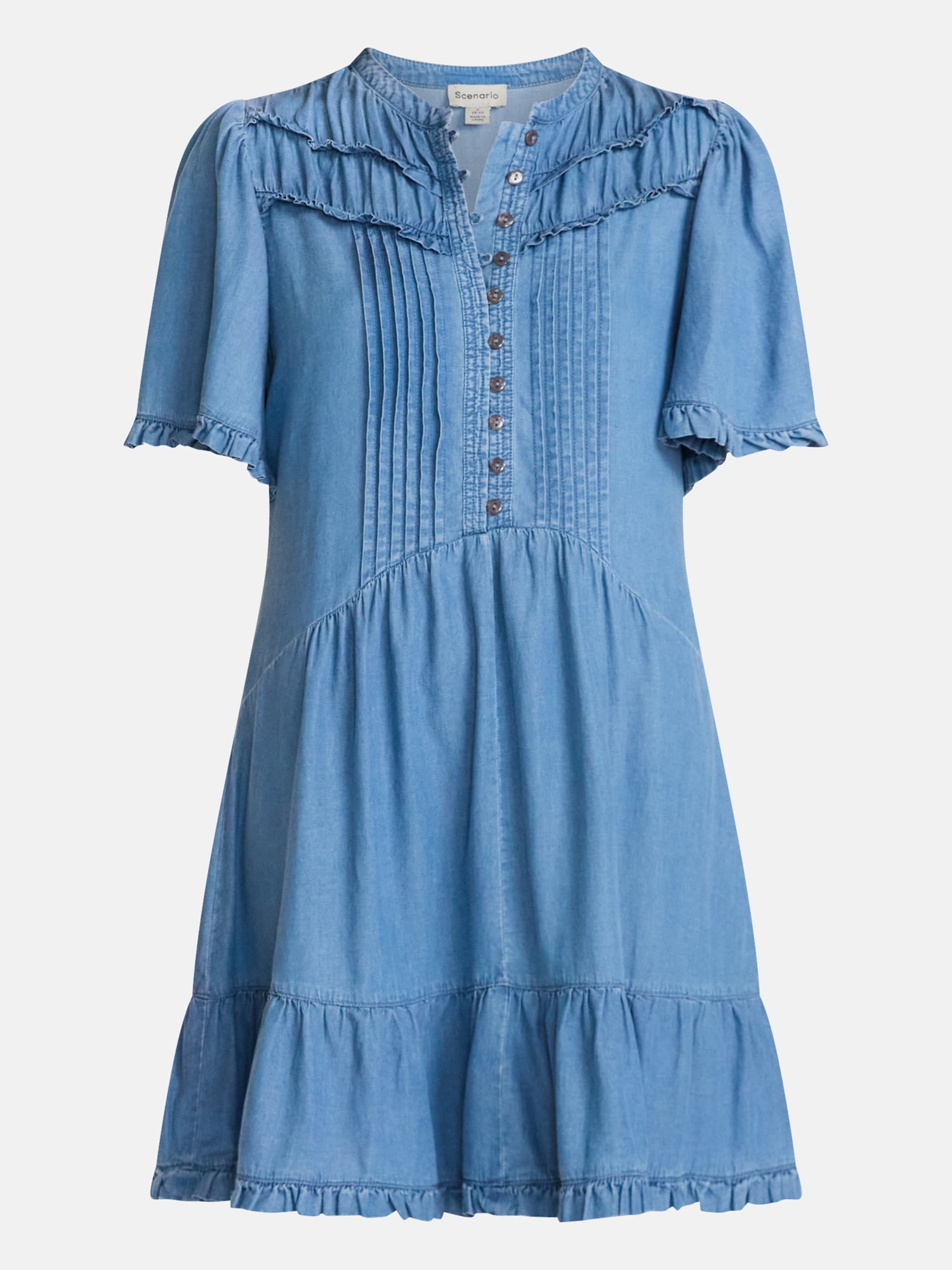 Scenario Women's and Women's Plus Flounce Hem Dress with Flutter Sleeves, Sizes XXS-4X