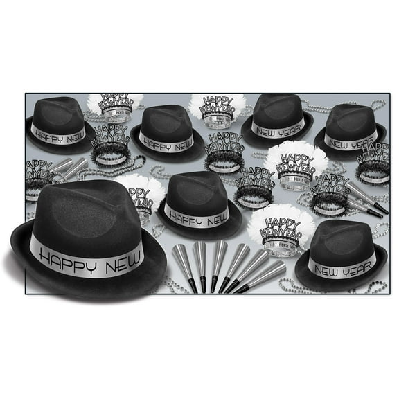 The Black and Silver Party Kit Assortment For 50 People for New Year's Eve