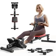 Folding Rowing Machine with LCD Monitor, 12-Level Resistance, 400lbs Capacity, Quiet Home Fitness Trainer