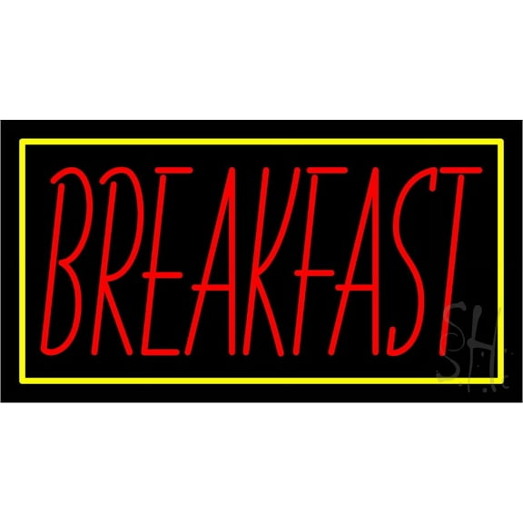 Red Breakfast with Green Border LED Neon Sign 20 x 37 - inches, Black Square Cut Acrylic Backing, with Dimmer - Bright and Premium built indoor LED Neon Sign for restaurant window and interior decor.