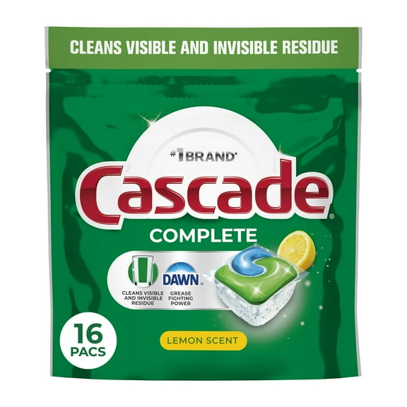 Cascade Complete Dishwasher Pods, Dishwasher Detergent, Dish Detergent Soap, Lemon, (2 Pack of 16 Count)