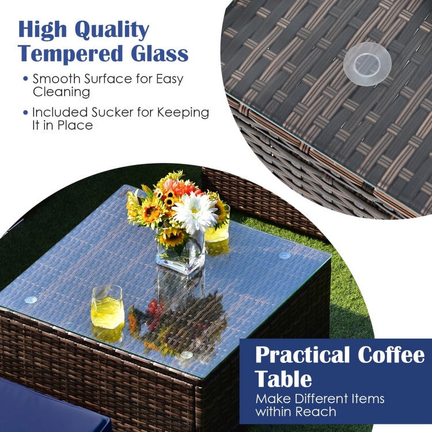 Aimee Lii 6 Pieces Patio Rattan Sectional Furniture Set with Cushions and Coffee Table, Outdoor Deck Furniture, Navy