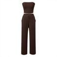 thumbnail image 4 of HOWPAY Womens Sets 2 Piece Outfits Strapless Crop Tube Top Solid Color Wide Leg Pants Lounge Sets Loose Fit Comfy Soft Y2K Tracksuits Brown S, 4 of 5