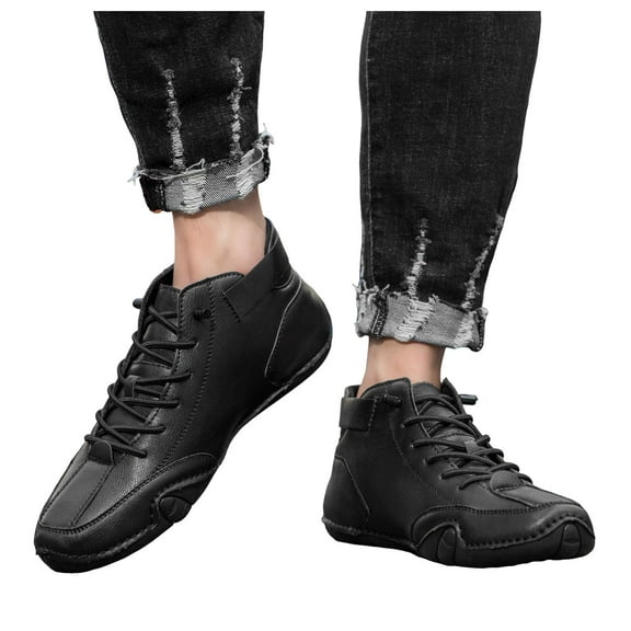 Hiking Shoes for Women Men Leather Non Slip Casual Mid Top Flats Fashion Sneakers Waterproof Stitched Barefoot Zero Drop Walking Trekking Ankle Booties