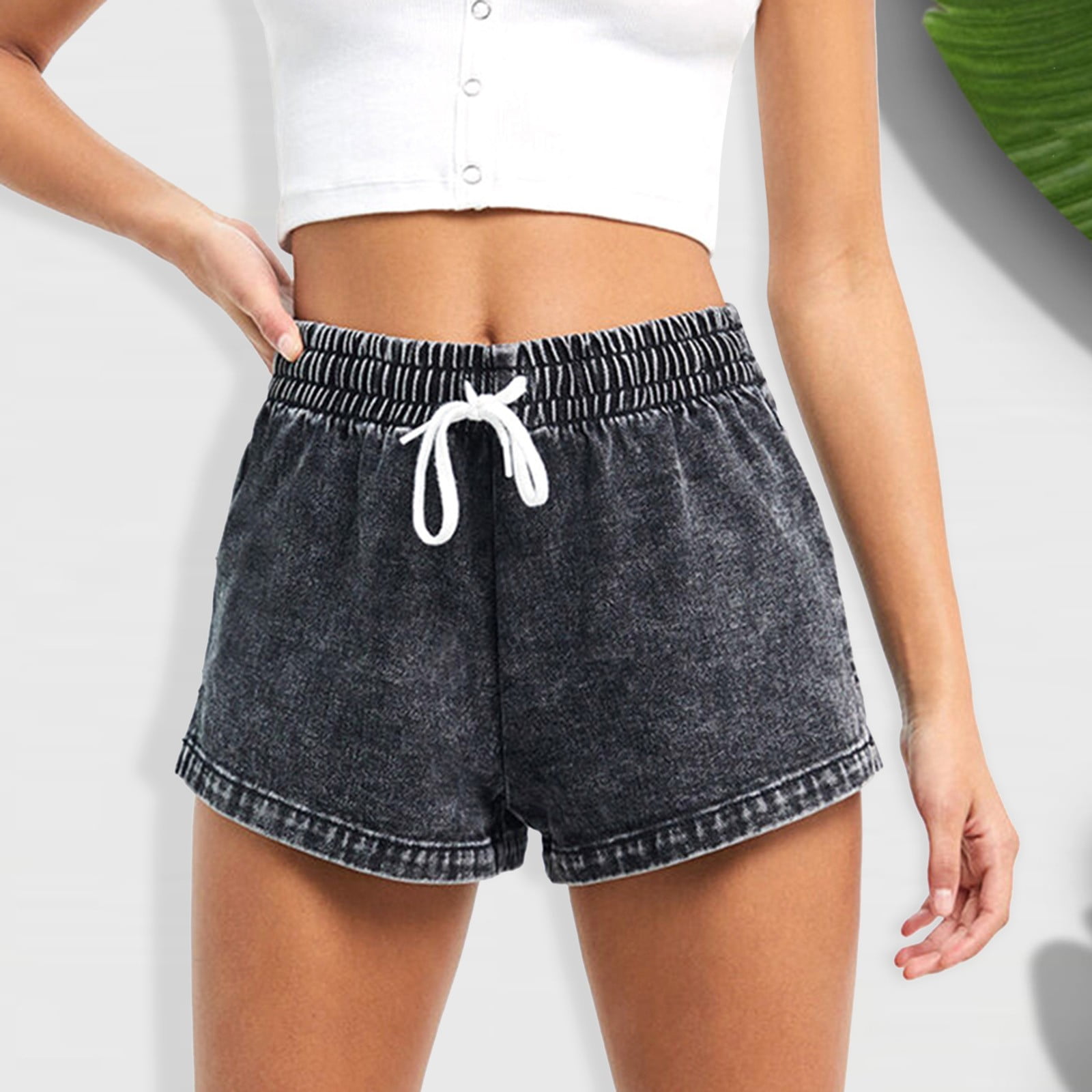 Andongnywell Womens Summer Frayed Raw Hem Shorts Casual Elastic Waist Short Pants with Pockets Fashion Denim Shorts 