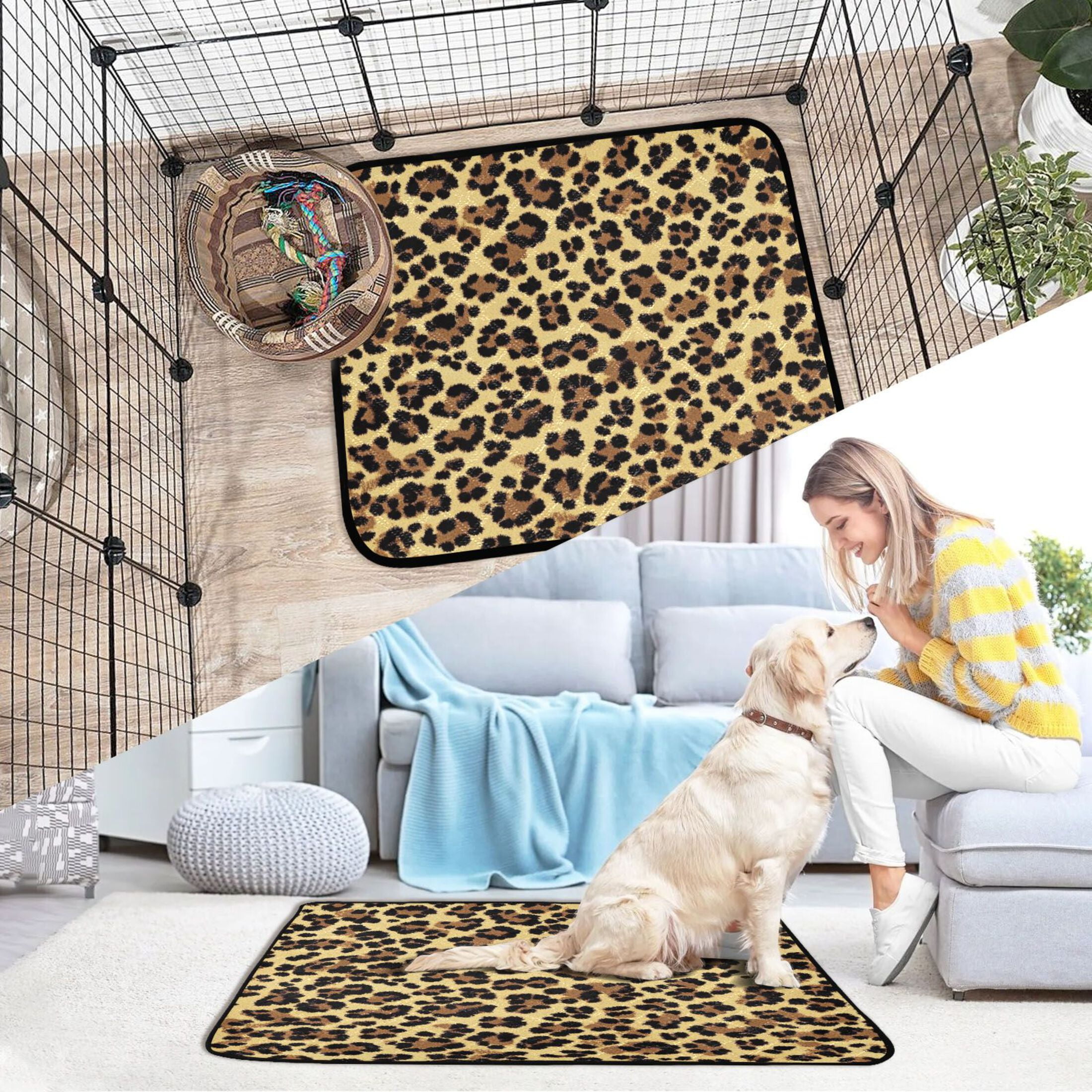 Qxltty Brown Leopard Cat litter Pads Pet Set of 3 Diaper Mats Center Anti-leakage Layer Absorbent Soft and Comfortable