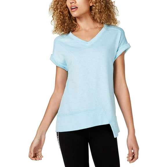 Calvin Klein Womens V Neck Fitness Asymmetrical Pullover T-Shirt,Black,Medium
