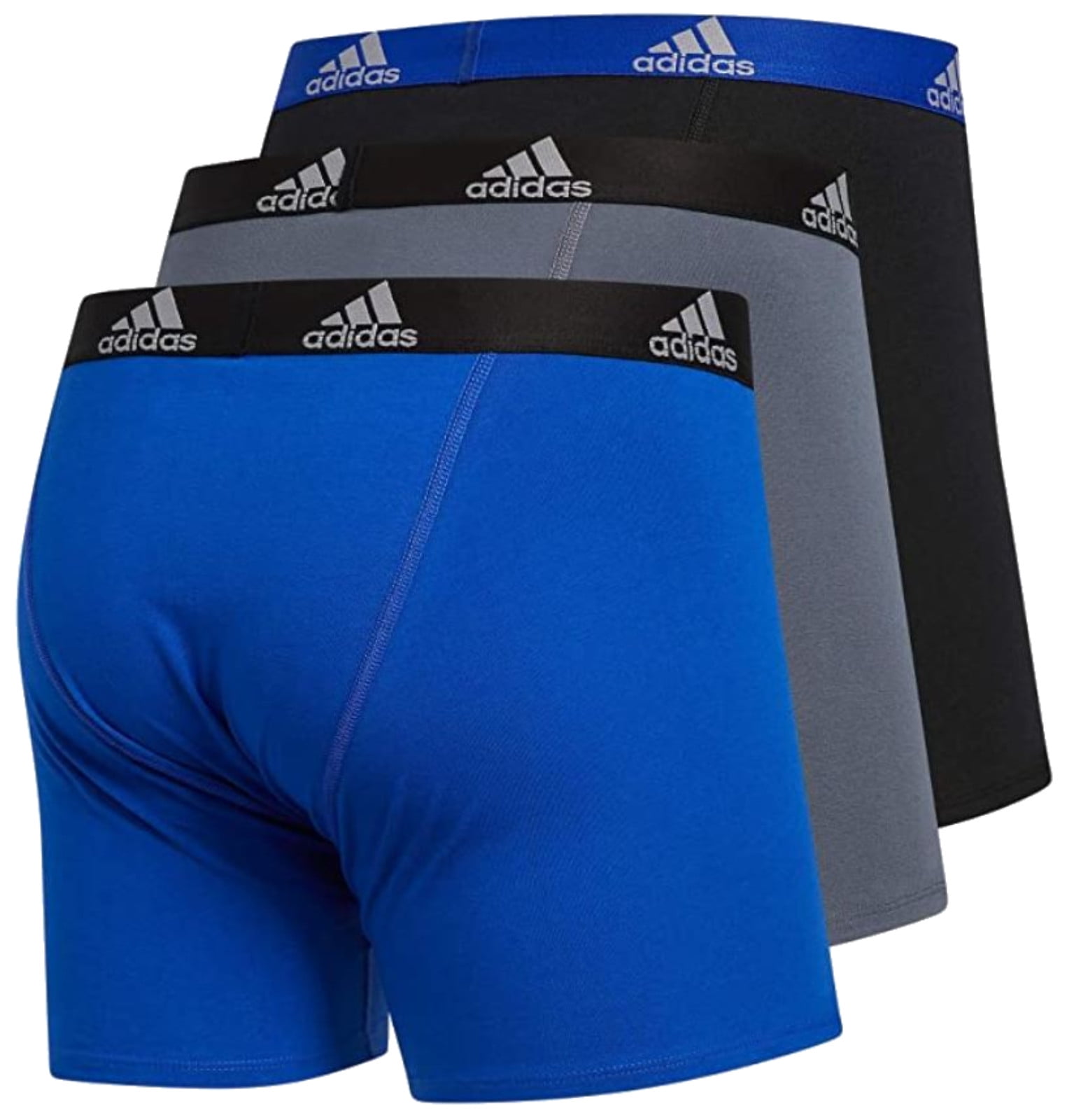 Adidas Men's Stretch Cotton Boxer Brief Underwear (3-Pack) -  Blue/Grey/Black (S)