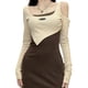 thumbnail image 5 of Vestido ajustado con hombros descubiertos Vestido elástico de manga larga elástico y ajustado para mujer para citas Marrón L, 5 of 8