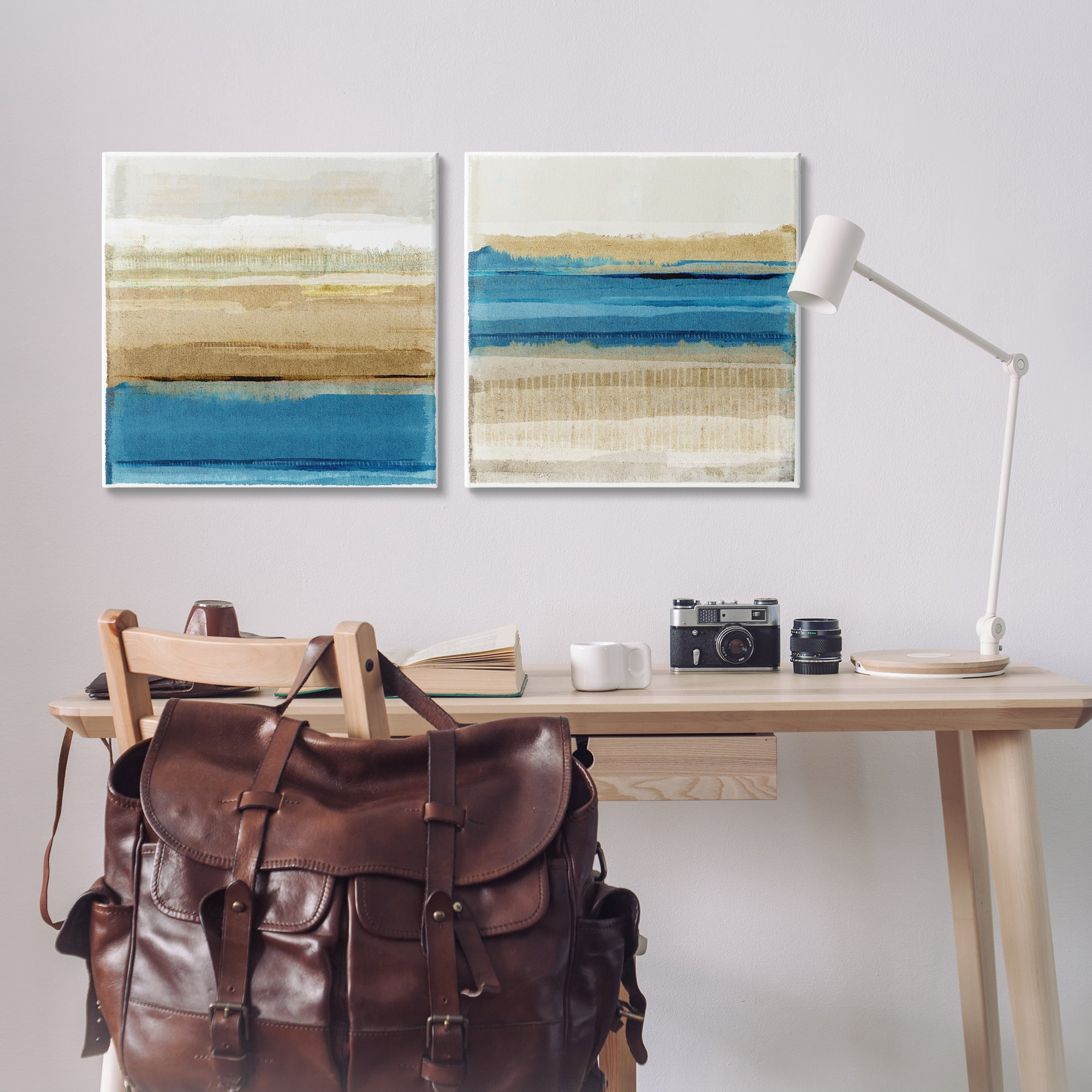 Stupell Industries Blue Gold Daze Striped Abstract Abstract Painting Wrapped Canvas Art Print Wall Art, 24 x 24, Set of 2