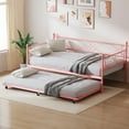 thumbnail image 4 of YUSAZENS Twin Daybed with Trundle, Metal Frame, Lockable Casters, Heavy Duty Slats, Pink, 4 of 7