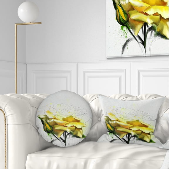 Designart Yellow Rose Illustration Watercolor - Floral Throw Pillow - 12x20