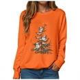 thumbnail image 4 of larppty Christmas Sweatshirt Women Cute Xmas Tree Snowman Print Graphic Pullover Sweater Winter Tops Party Casual Crewneck Clothes （Orange, M）, 4 of 5
