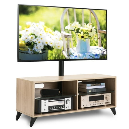 Rfiver Wood Media TV Stand Storage Console with Swivel Mount Height Adjustable Entertainment Center for 32 42 50 55 60 65