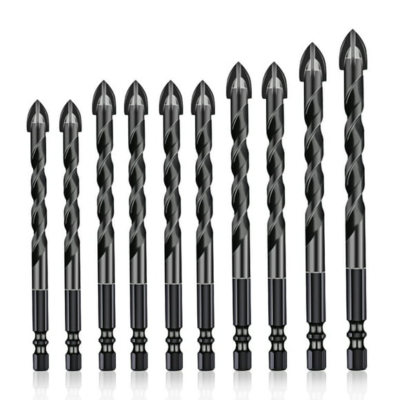Masonry Drill Bits 10PCS for Tile Brick Glass Porcelain Marble Wood Ceramic Wall Mirror with 5 6 8 10 12mm Black